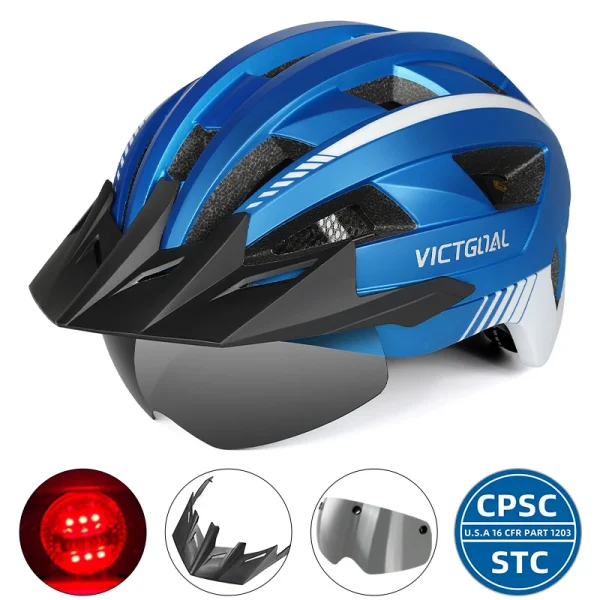 VICTGOAL MTB and Road Bike Helmet – Visor, Goggles, LED Rear Light, Safety Cycling Helmet for Men and Women - Image 7