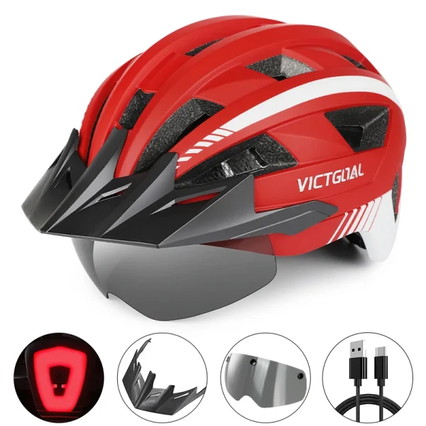 VICTGOAL MTB and Road Bike Helmet – Visor, Goggles, LED Rear Light, Safety Cycling Helmet for Men and Women - Image 18