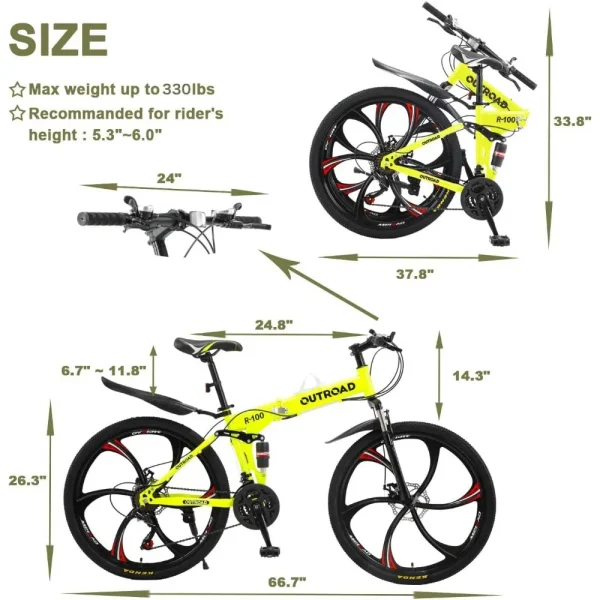 Folding Mountain Bike | 21-Speed High Carbon Steel Frame, 26-Inch Durable Tires for Adults - Image 3