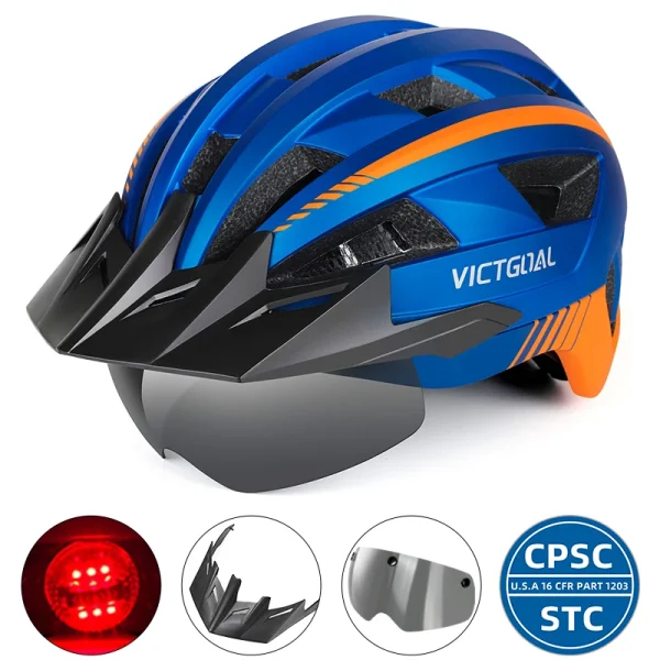 VICTGOAL MTB and Road Bike Helmet – Visor, Goggles, LED Rear Light, Safety Cycling Helmet for Men and Women - Image 13