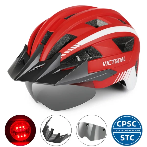 VICTGOAL MTB and Road Bike Helmet – Visor, Goggles, LED Rear Light, Safety Cycling Helmet for Men and Women - Image 23