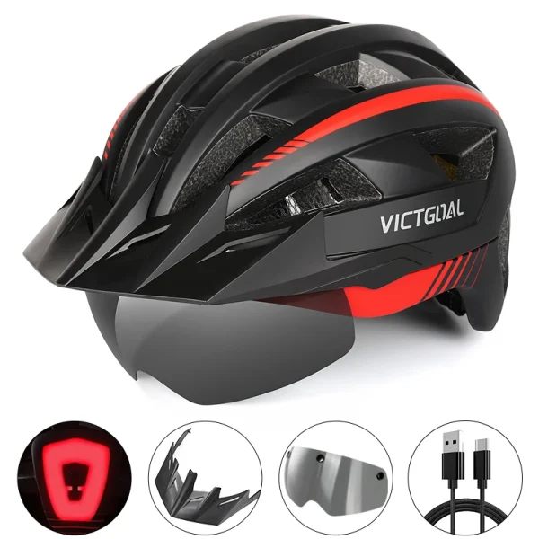 VICTGOAL MTB and Road Bike Helmet – Visor, Goggles, LED Rear Light, Safety Cycling Helmet for Men and Women - Image 17