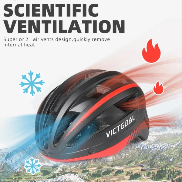 VICTGOAL MTB and Road Bike Helmet – Visor, Goggles, LED Rear Light, Safety Cycling Helmet for Men and Women - Image 2