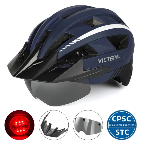 VICTGOAL MTB and Road Bike Helmet – Visor, Goggles, LED Rear Light, Safety Cycling Helmet for Men and Women - Image 11