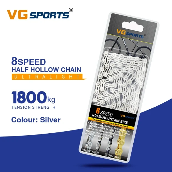 VG Sports Ultralight Bicycle Chain – 8, 9, 10, 11, 12 Speed Half/Full Hollow Silver Chain for Mountain & Road Bikes - Image 29