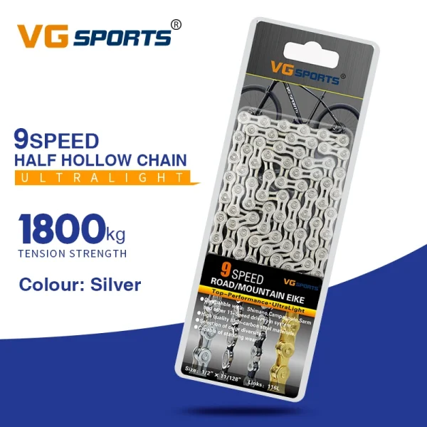 VG Sports Ultralight Bicycle Chain – 8, 9, 10, 11, 12 Speed Half/Full Hollow Silver Chain for Mountain & Road Bikes - Image 25