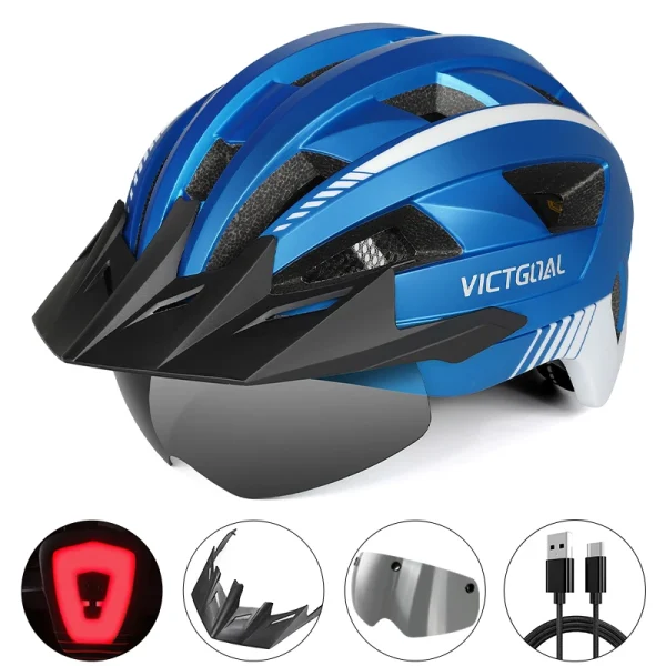 VICTGOAL MTB and Road Bike Helmet – Visor, Goggles, LED Rear Light, Safety Cycling Helmet for Men and Women - Image 20