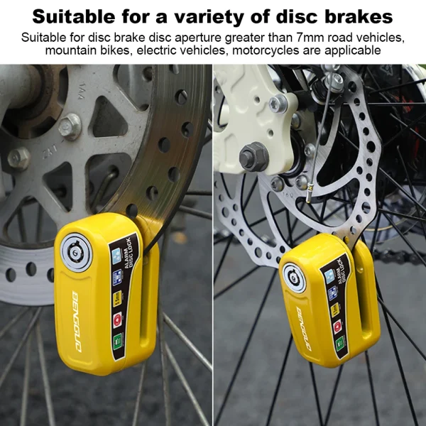 Bicycle Alarm Disc Brake Lock – Electric Alarm Padlock with Keys - Image 2