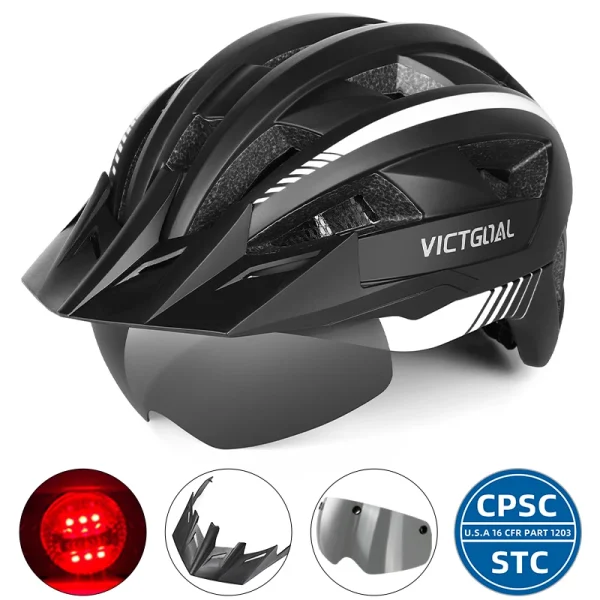 VICTGOAL MTB and Road Bike Helmet – Visor, Goggles, LED Rear Light, Safety Cycling Helmet for Men and Women - Image 9