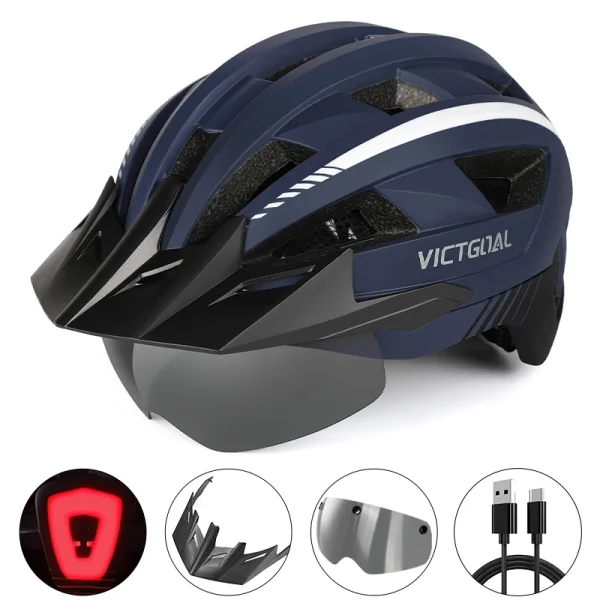 VICTGOAL MTB and Road Bike Helmet – Visor, Goggles, LED Rear Light, Safety Cycling Helmet for Men and Women - Image 22