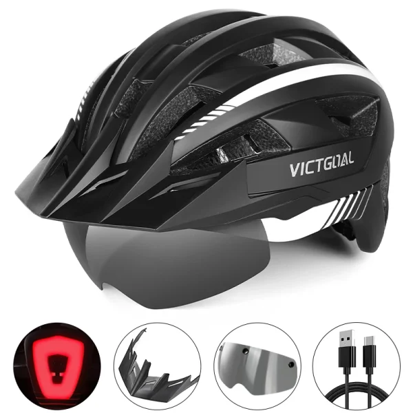 VICTGOAL MTB and Road Bike Helmet – Visor, Goggles, LED Rear Light, Safety Cycling Helmet for Men and Women - Image 16