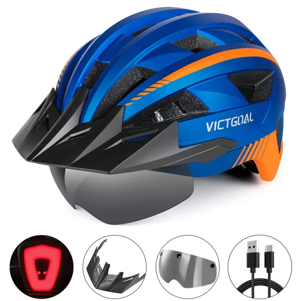 VICTGOAL MTB and Road Bike Helmet – Visor, Goggles, LED Rear Light, Safety Cycling Helmet for Men and Women - Image 21