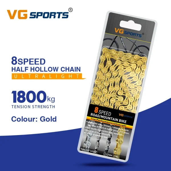 VG Sports Ultralight Bicycle Chain – 8, 9, 10, 11, 12 Speed Half/Full Hollow Silver Chain for Mountain & Road Bikes - Image 30