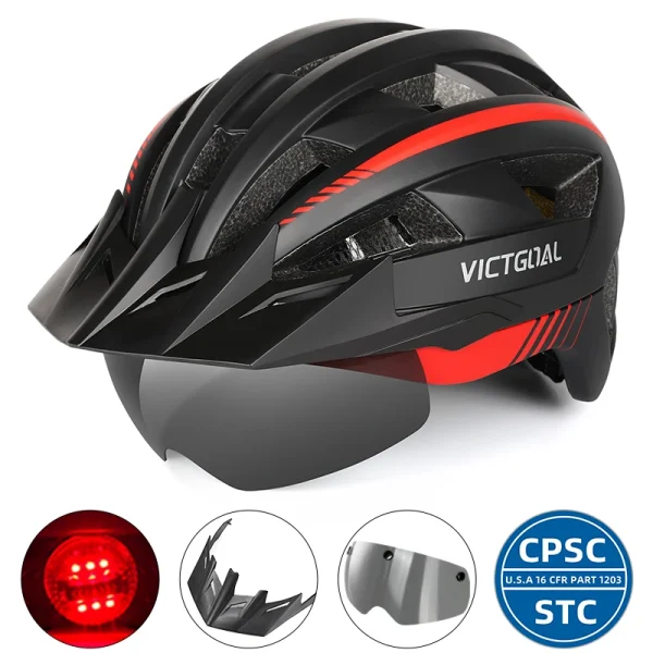 VICTGOAL MTB and Road Bike Helmet – Visor, Goggles, LED Rear Light, Safety Cycling Helmet for Men and Women - Image 12