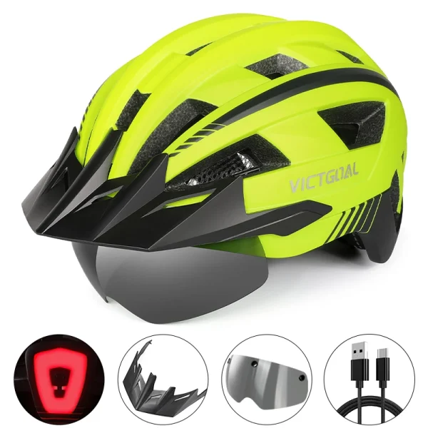 VICTGOAL MTB and Road Bike Helmet – Visor, Goggles, LED Rear Light, Safety Cycling Helmet for Men and Women - Image 19