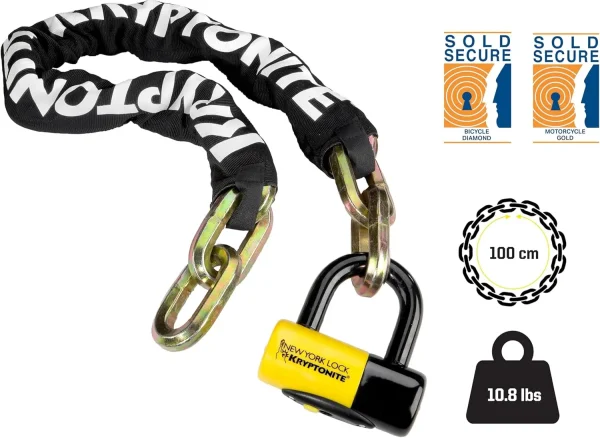 New York 1410 Bike Chain Lock – Heavy Duty 3.28 ft 14mm Steel Anti-Theft Bicycle Chain Lock - Image 2