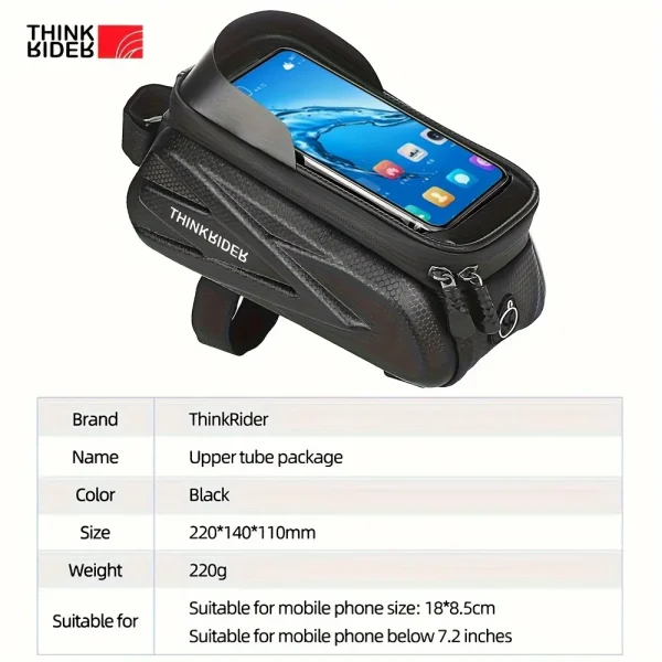 ThinkRider 2L Bike Frame Bag | Waterproof Cycling Bag with 7-Inch Touchscreen Phone Holder - Image 2