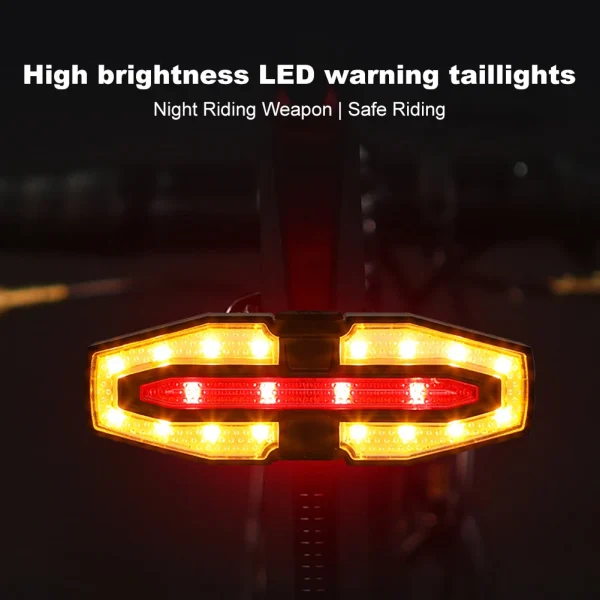 Rechargeable Bike Tail Light | Turn Signals, Wireless Remote, Warning Lights for Night Riding - Image 3